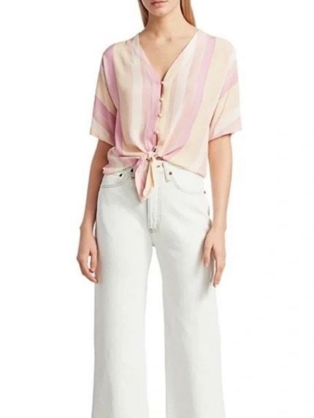 Rails Thea Sunset Striped Tie-Front Blouse - Size Medium